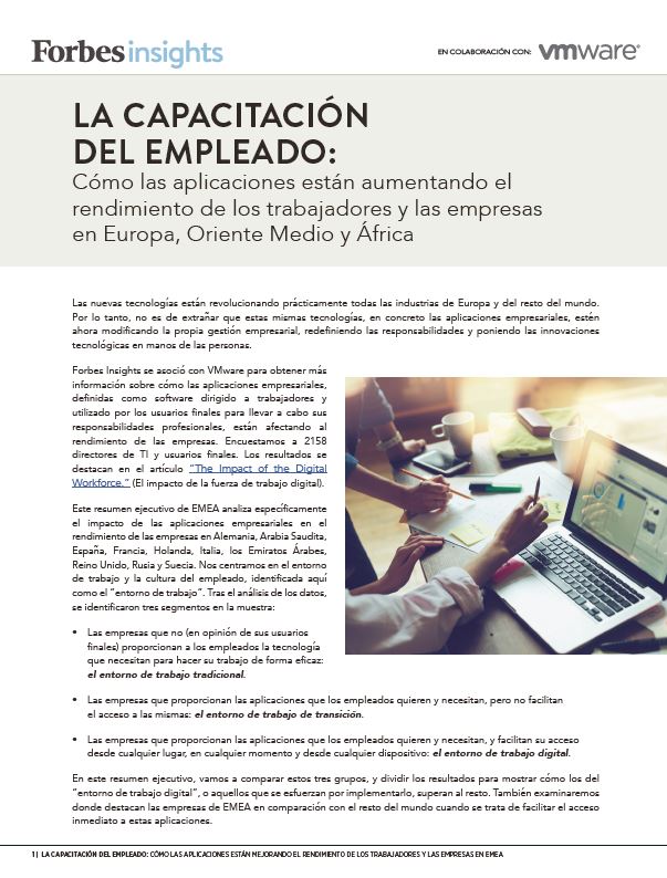 Forbes Insights: Cómo las aplicaciones están aumentando el rendimiento de los trabajadores y las empresas en Europa, Oriente Medio y África