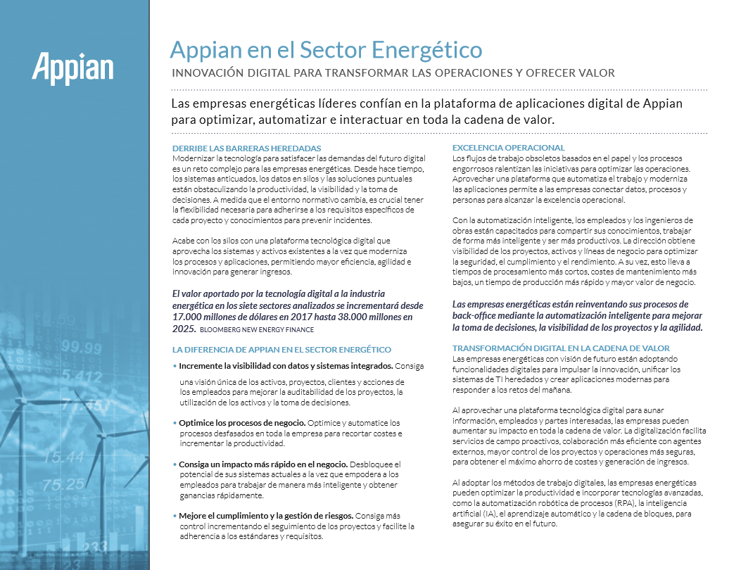Appian en el Sector Energético: Innovación digital para transformar las operaciones y ofrecer valor