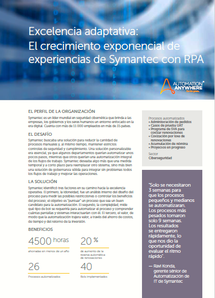 Excelencia adaptativa: El crecimiento exponencial de experiencias de Symantec con RPA